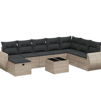 9-tlg. Garten-Sofagarnitur mit Kissen Grau Poly Rattan