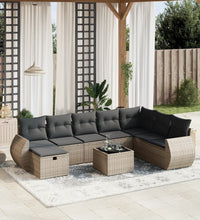 9-tlg. Garten-Sofagarnitur mit Kissen Grau Poly Rattan