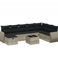 9-tlg. Garten-Sofagarnitur mit Kissen Hellgrau Poly Rattan