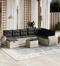 9-tlg. Garten-Sofagarnitur mit Kissen Hellgrau Poly Rattan