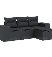 4-tlg. Garten-Sofagarnitur mit Kissen Schwarz Poly Rattan