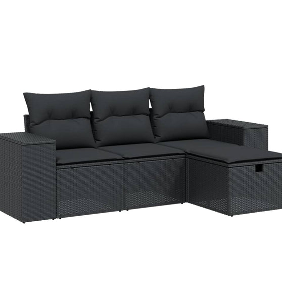 4-tlg. Garten-Sofagarnitur mit Kissen Schwarz Poly Rattan