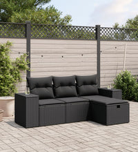 4-tlg. Garten-Sofagarnitur mit Kissen Schwarz Poly Rattan