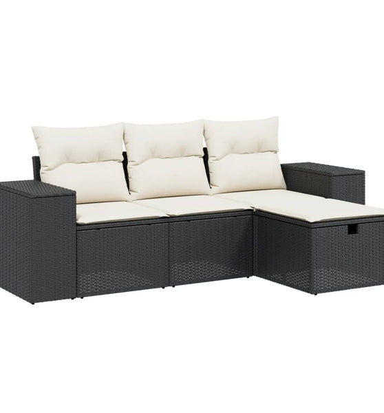 4-tlg. Garten-Sofagarnitur mit Kissen Schwarz Poly Rattan