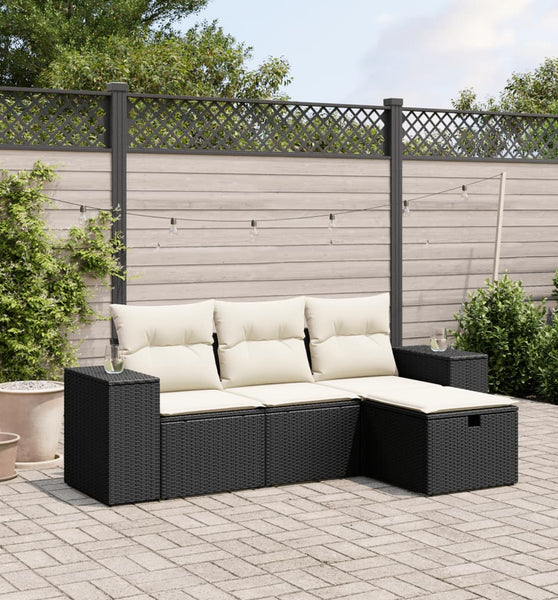 4-tlg. Garten-Sofagarnitur mit Kissen Schwarz Poly Rattan
