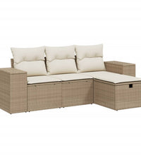 4-tlg. Garten-Sofagarnitur mit Kissen Beige Poly Rattan