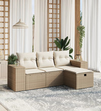 4-tlg. Garten-Sofagarnitur mit Kissen Beige Poly Rattan
