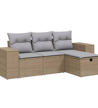4-tlg. Garten-Sofagarnitur mit Kissen Beigemischung Poly Rattan