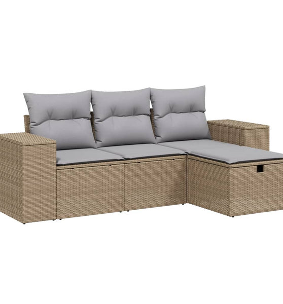 4-tlg. Garten-Sofagarnitur mit Kissen Beigemischung Poly Rattan