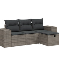 4-tlg. Garten-Sofagarnitur mit Kissen Grau Poly Rattan