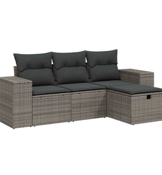 4-tlg. Garten-Sofagarnitur mit Kissen Grau Poly Rattan