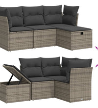 4-tlg. Garten-Sofagarnitur mit Kissen Grau Poly Rattan