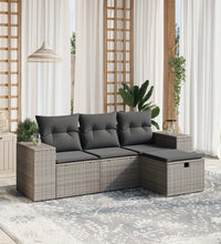 4-tlg. Garten-Sofagarnitur mit Kissen Grau Poly Rattan