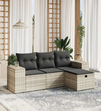 4-tlg. Garten-Sofagarnitur mit Kissen Hellgrau Poly Rattan