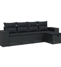 5-tlg. Garten-Sofagarnitur mit Kissen Schwarz Poly Rattan