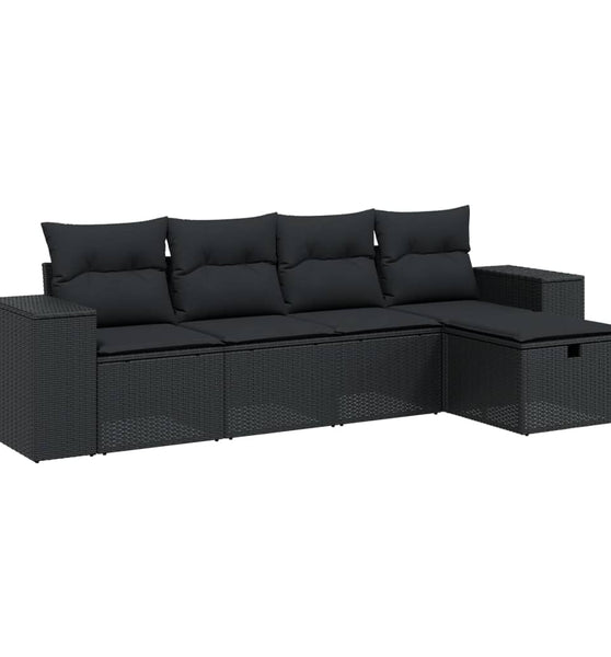 5-tlg. Garten-Sofagarnitur mit Kissen Schwarz Poly Rattan