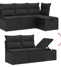 5-tlg. Garten-Sofagarnitur mit Kissen Schwarz Poly Rattan