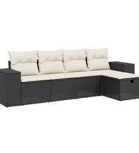 5-tlg. Garten-Sofagarnitur mit Kissen Schwarz Poly Rattan