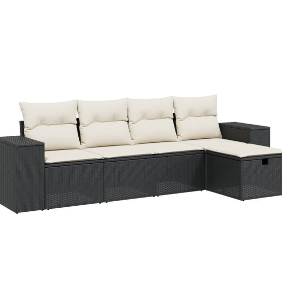 5-tlg. Garten-Sofagarnitur mit Kissen Schwarz Poly Rattan