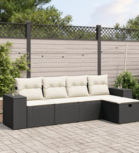 5-tlg. Garten-Sofagarnitur mit Kissen Schwarz Poly Rattan