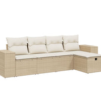 5-tlg. Garten-Sofagarnitur mit Kissen Beige Poly Rattan