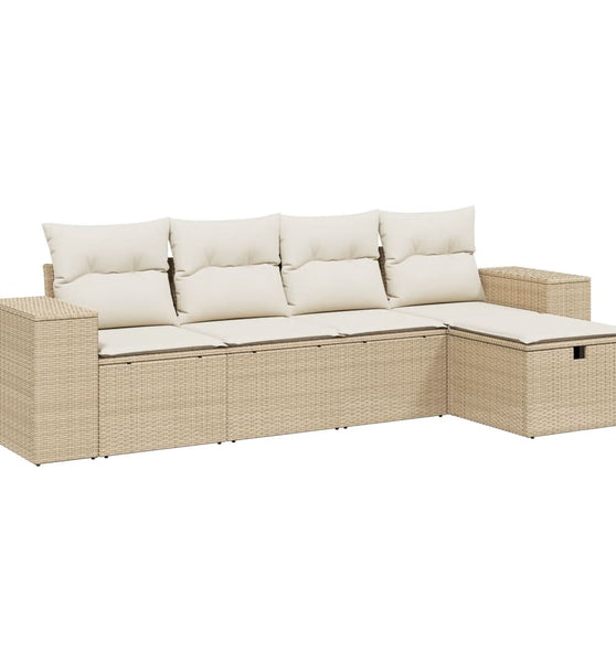 5-tlg. Garten-Sofagarnitur mit Kissen Beige Poly Rattan