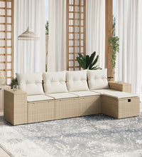 5-tlg. Garten-Sofagarnitur mit Kissen Beige Poly Rattan