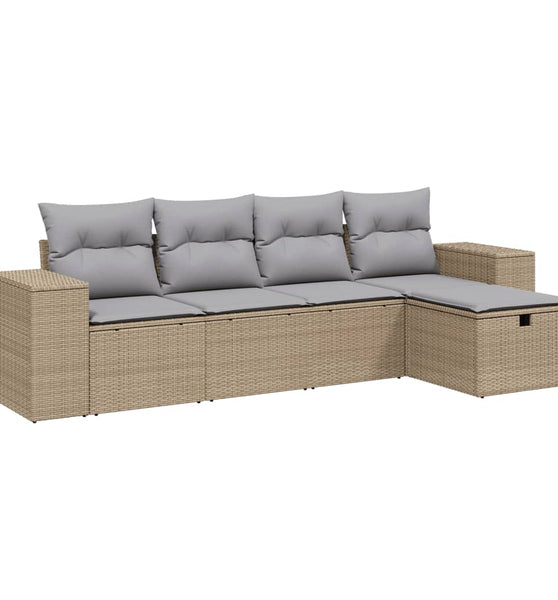 5-tlg. Garten-Sofagarnitur mit Kissen Beige Poly Rattan