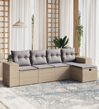 5-tlg. Garten-Sofagarnitur mit Kissen Beige Poly Rattan