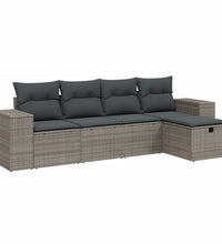 5-tlg. Garten-Sofagarnitur mit Kissen Grau Poly Rattan