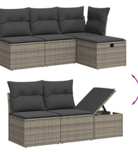 5-tlg. Garten-Sofagarnitur mit Kissen Grau Poly Rattan