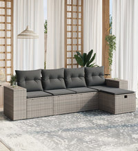 5-tlg. Garten-Sofagarnitur mit Kissen Grau Poly Rattan