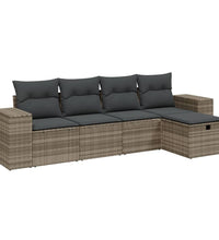 5-tlg. Garten-Sofagarnitur mit Kissen Hellgrau Poly Rattan