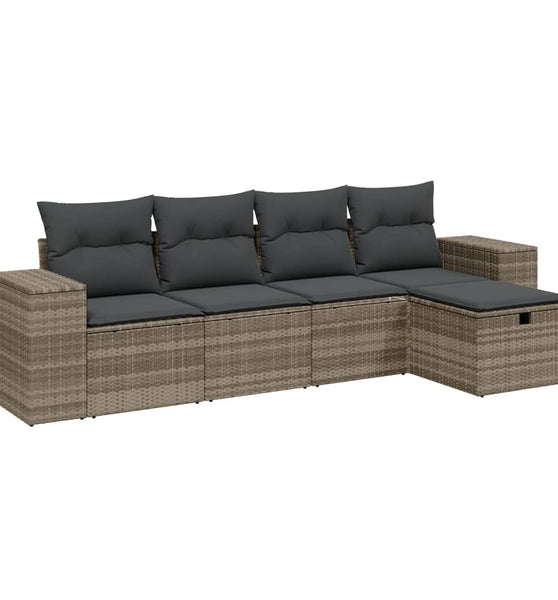 5-tlg. Garten-Sofagarnitur mit Kissen Hellgrau Poly Rattan