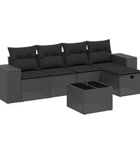 6-tlg. Garten-Sofagarnitur mit Kissen Schwarz Poly Rattan