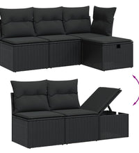 6-tlg. Garten-Sofagarnitur mit Kissen Schwarz Poly Rattan