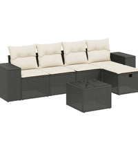 6-tlg. Garten-Sofagarnitur mit Kissen Schwarz Poly Rattan