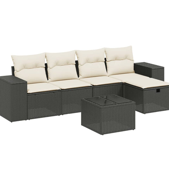 6-tlg. Garten-Sofagarnitur mit Kissen Schwarz Poly Rattan