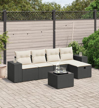 6-tlg. Garten-Sofagarnitur mit Kissen Schwarz Poly Rattan