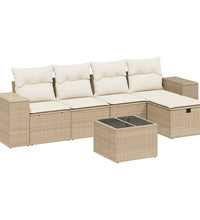 6-tlg. Garten-Sofagarnitur mit Kissen Beige Poly Rattan