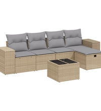 6-tlg. Garten-Sofagarnitur mit Kissen Beige Poly Rattan