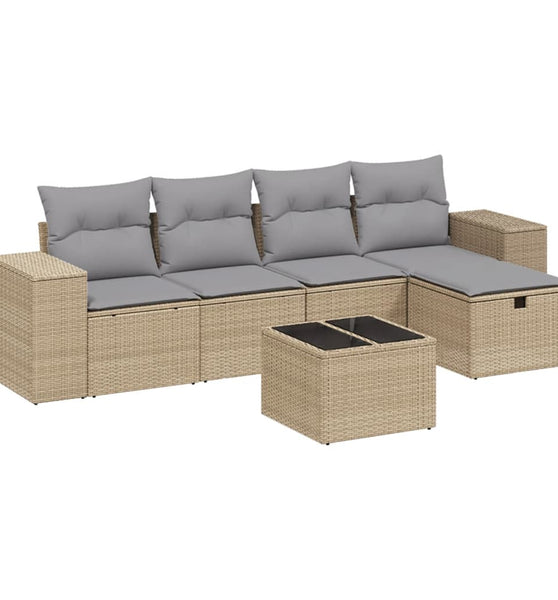 6-tlg. Garten-Sofagarnitur mit Kissen Beige Poly Rattan
