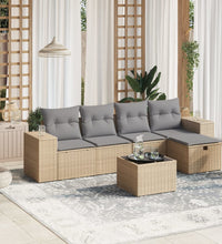 6-tlg. Garten-Sofagarnitur mit Kissen Beige Poly Rattan