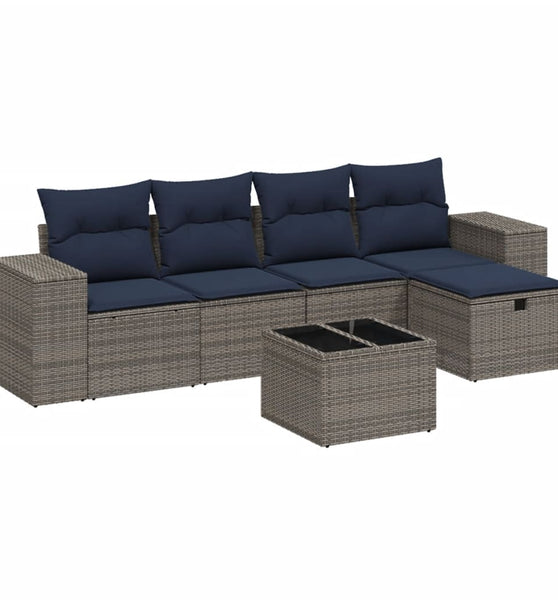6-tlg. Garten-Sofagarnitur mit Kissen Grau Poly Rattan
