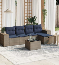 6-tlg. Garten-Sofagarnitur mit Kissen Grau Poly Rattan