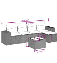 6-tlg. Garten-Sofagarnitur mit Kissen Hellgrau Poly Rattan