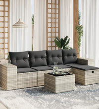 6-tlg. Garten-Sofagarnitur mit Kissen Hellgrau Poly Rattan