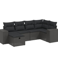 6-tlg. Garten-Sofagarnitur mit Kissen Schwarz Poly Rattan