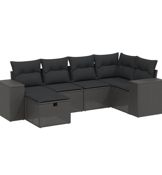 6-tlg. Garten-Sofagarnitur mit Kissen Schwarz Poly Rattan