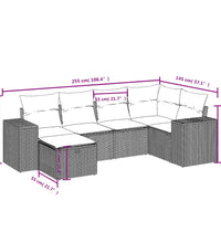 6-tlg. Garten-Sofagarnitur mit Kissen Schwarz Poly Rattan
